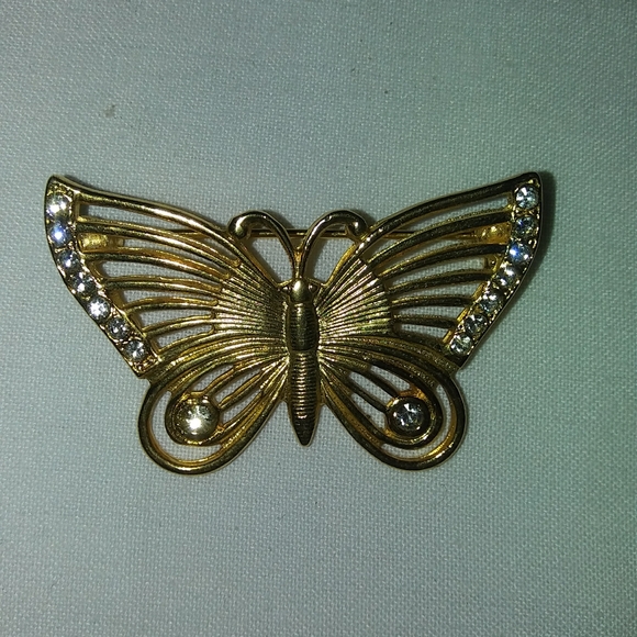 Rare 1 1/2"tall gold tone butterfly brooch - Picture 2 of 3